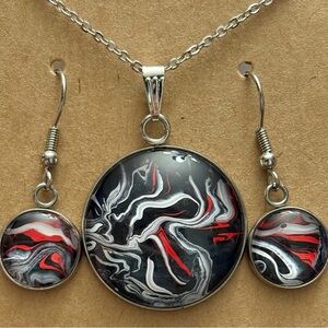NFL Atlanta Falcons Inspired Artistic Swirl Pendant Necklace and Earring Set